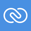 White interwoven loop symbol resembling an infinity sign on a light blue background.