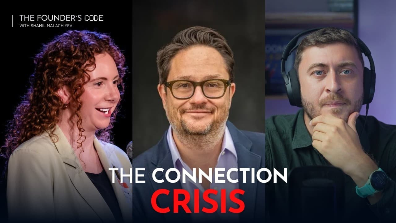The Founder's Code podcast thumbnail for the Aaron Hurst and Charlotte Massey episode — the US Chamber of Connection co-founders on fixing the US loneliness crisis