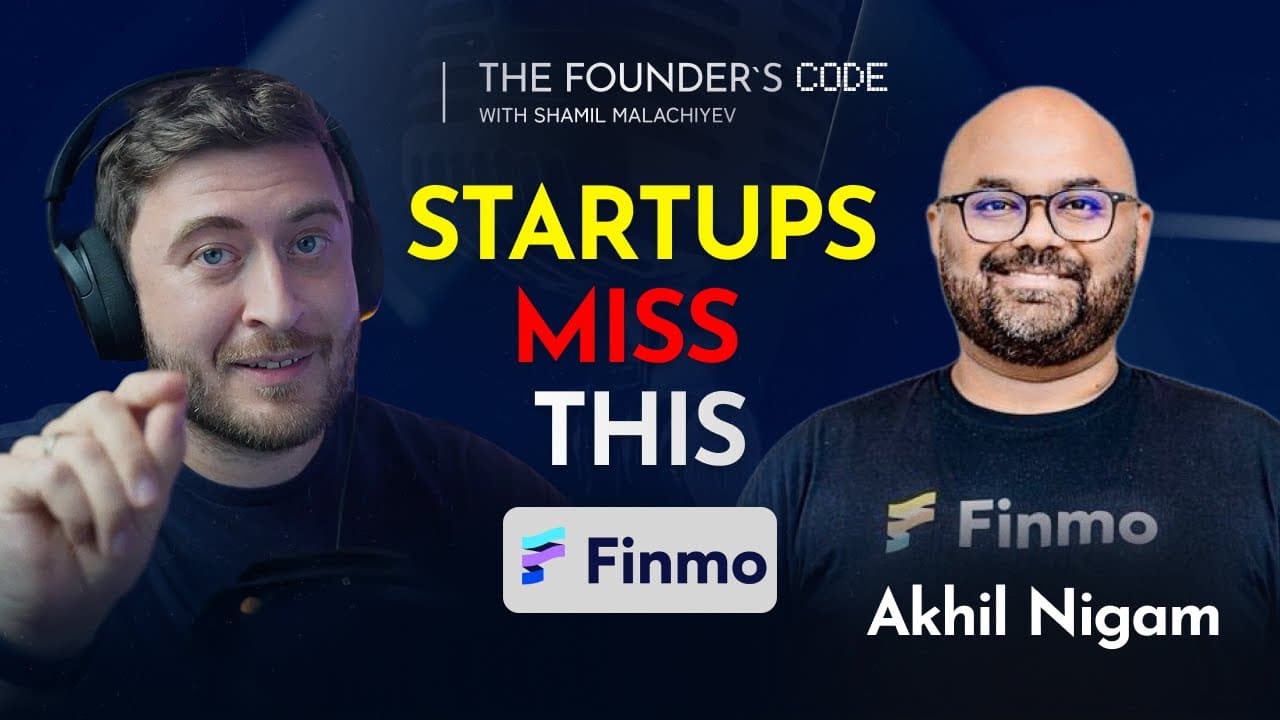 The Founder's Code podcast cover for the Akhil Nigam episode — Akhil Nigam, co-founder and chief product officer of Finmo, on trust, co-founders and AI in treasury