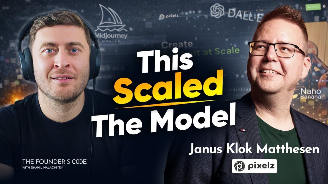 The Founder's Code podcast thumbnail for the Janus Klok Matthesen episode - Pixelz's co-founder and CTO on the business AI was supposed to kill