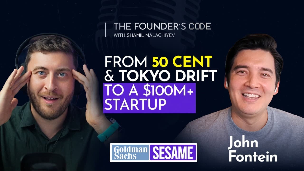 The Founder's Code podcast cover for the John Fontein episode — John Fontein, co-founder of Sesame, on going from Interscope Records and Goldman Sachs to a $100M healthcare startup