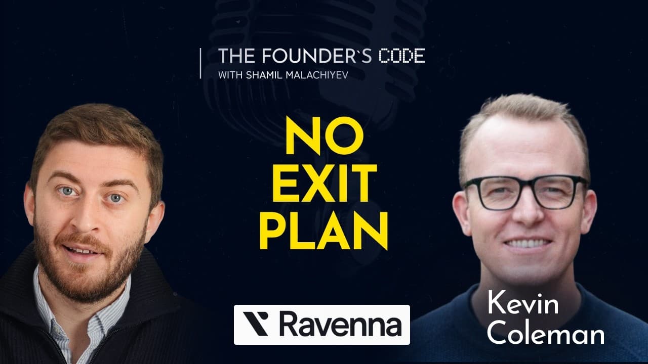 The Founder's Code podcast cover for the Kevin Coleman episode — Kevin Coleman, co-founder of Ravenna, on betting everything on an AI-native help desk with no exit plan