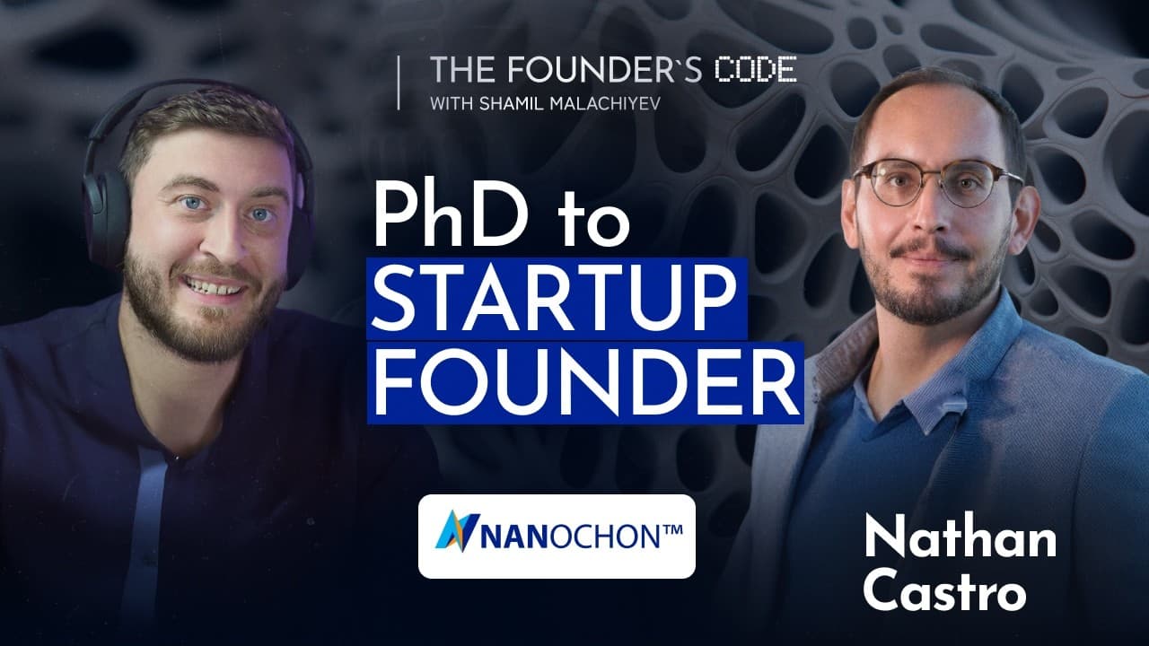 The Founder's Code podcast thumbnail for the Nathan Castro episode — Nathan Castro, co-founder and CTO of Nanochon, on what personal loss taught him about building a startup