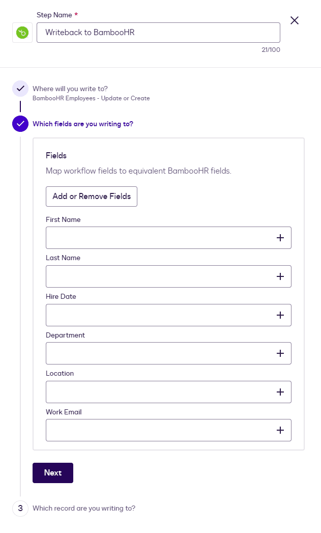 A digital form setup showing field configuration for applicant data in Salesforce HR.
