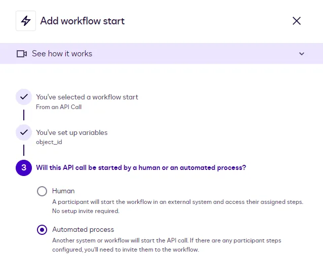 The process-type step with Automated process selected.