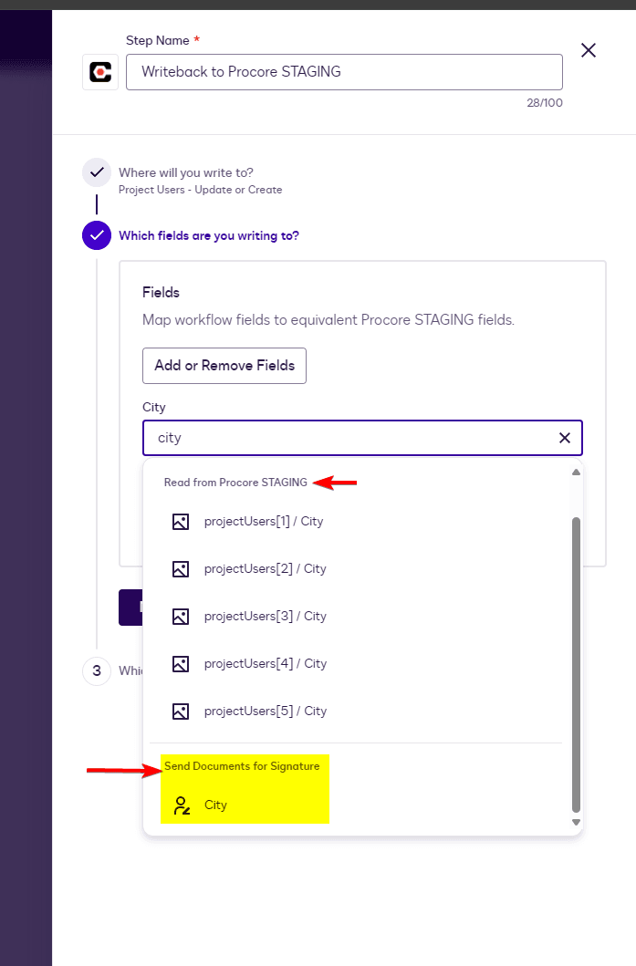 User interface showing a dropdown menu with 'Key' selected under common fields.