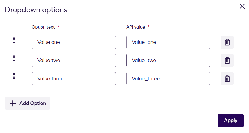 Docusign webform showing three Original text values and Three adjusted API values