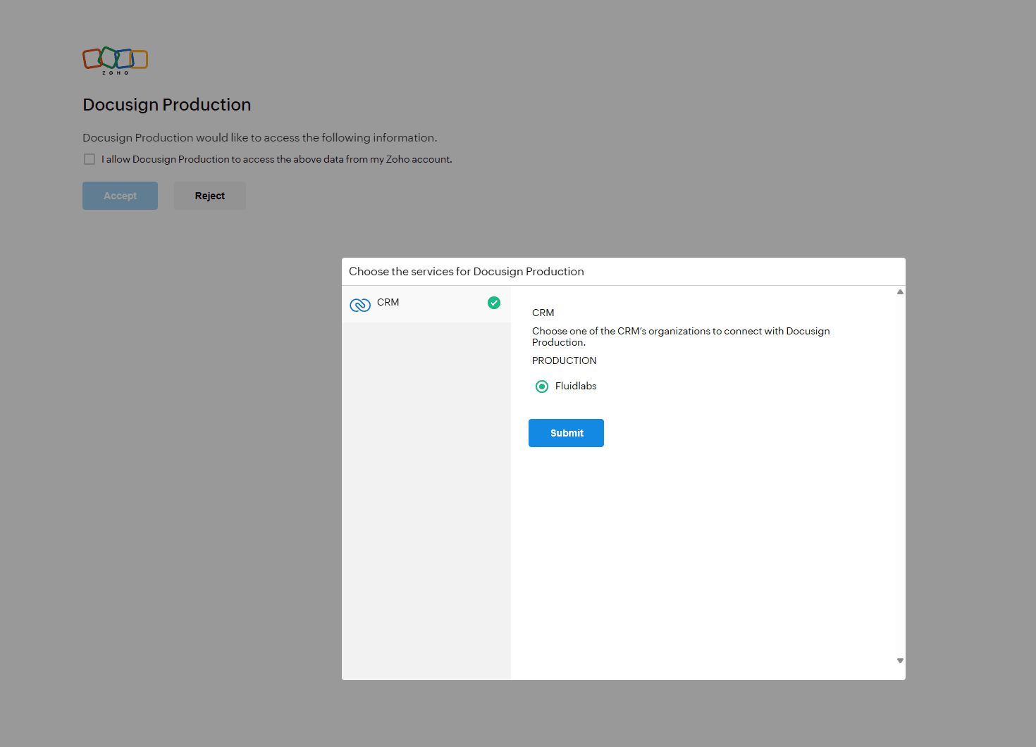 Docusign Production screen showing an SSO selection pop-up for Microsoft AADB.